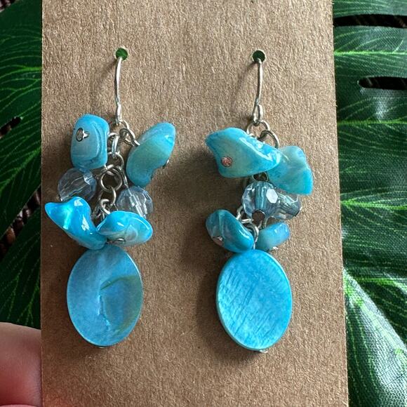 BOGO FREE MOP TURQUOISE BLUE SHELL BEACH BOHO VIBES EARRINGS - Picture 1 of 7